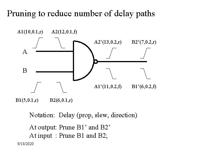 Pruning to reduce number of delay paths A 1(10, 0. 1, r) A 2(12,