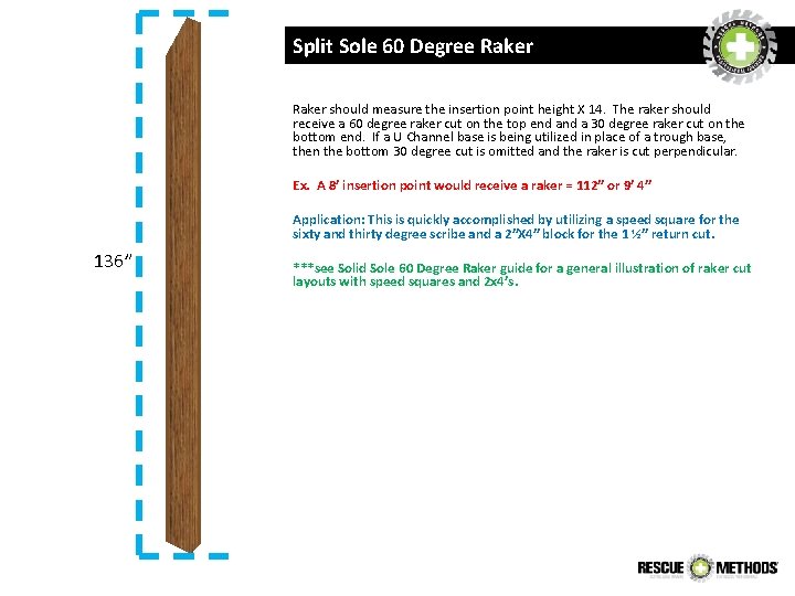 Split Sole 60 Degree Raker should measure the insertion point height X 14. The