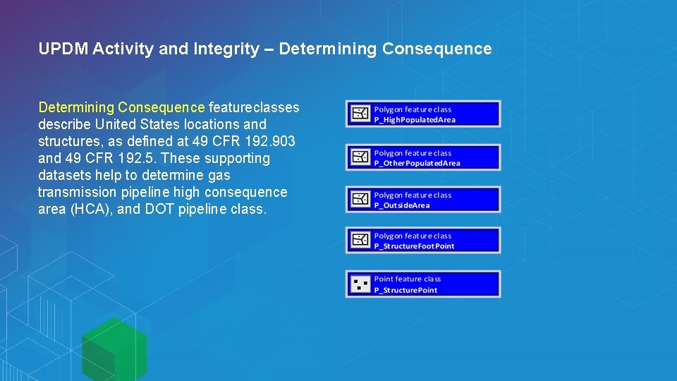 UPDM Activity and Integrity – Determining Consequence featureclasses describe United States locations and structures,