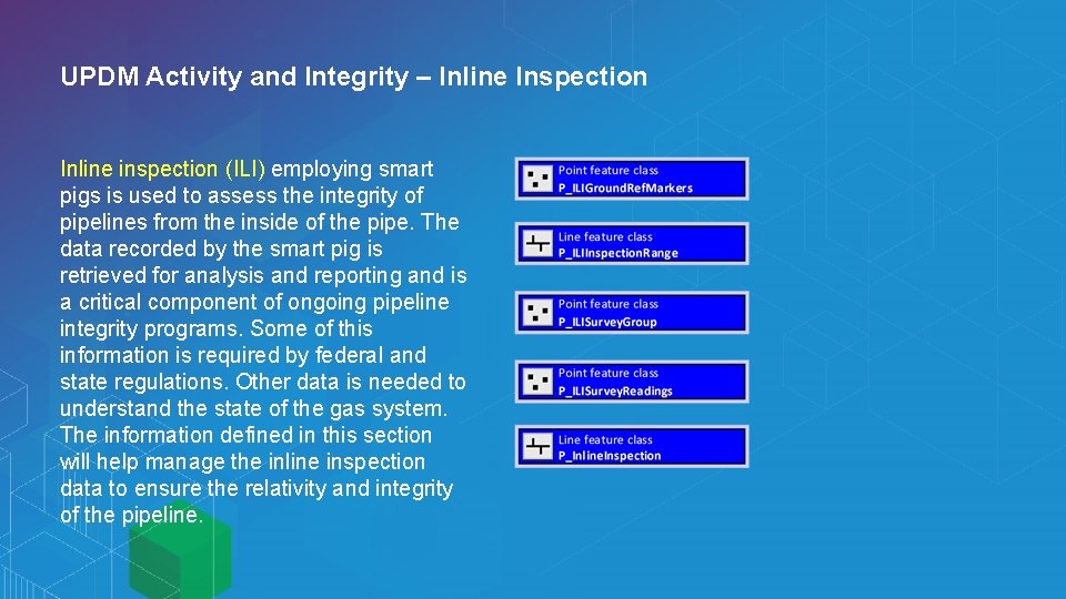 UPDM Activity and Integrity – Inline Inspection Inline inspection (ILI) employing smart pigs is