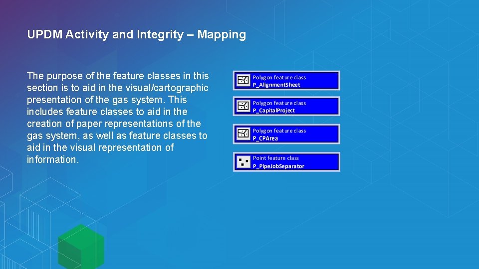 UPDM Activity and Integrity – Mapping The purpose of the feature classes in this