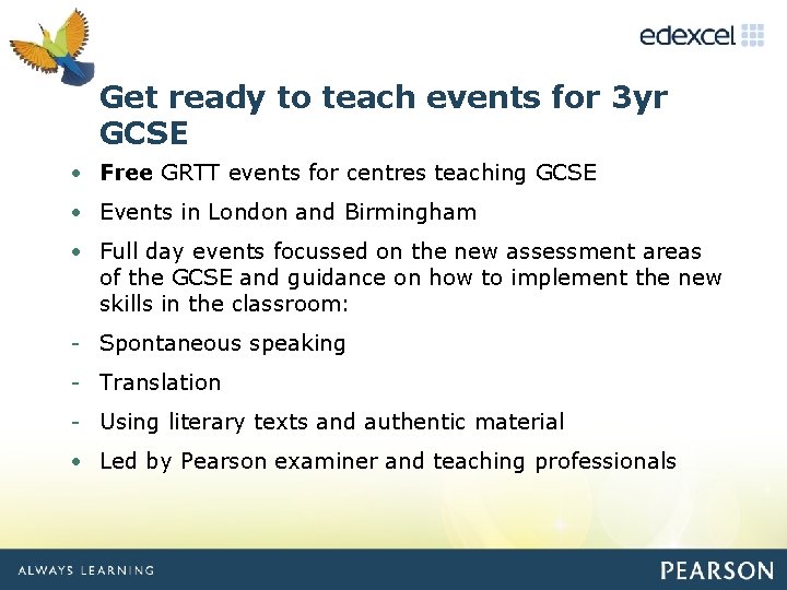 Get ready to teach events 3 yr Click to edit Master titlefor style GCSE