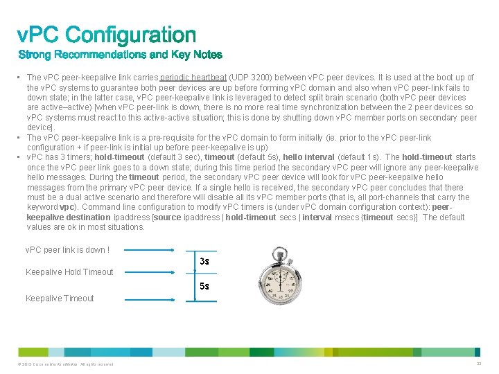  • The v. PC peer-keepalive link carries periodic heartbeat (UDP 3200) between v.