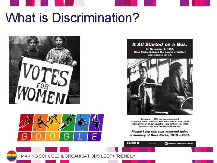What is Discrimination? MAKING SCHOOLS & ORGANISATIONS LGBT+FRIENDLY 