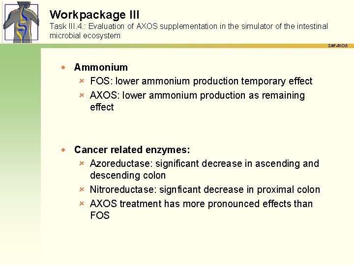 Workpackage III Task III. 4. : Evaluation of AXOS supplementation in the simulator of