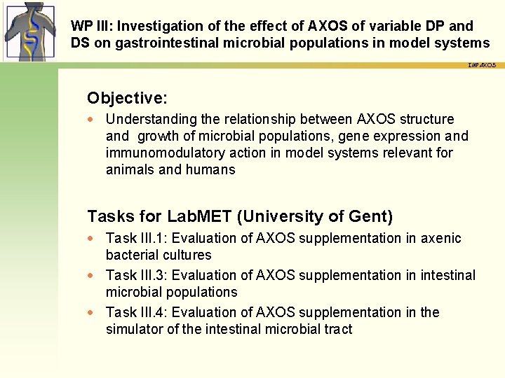 WP III: Investigation of the effect of AXOS of variable DP and DS on