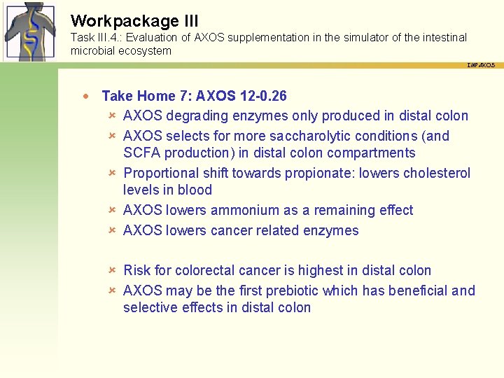 Workpackage III Task III. 4. : Evaluation of AXOS supplementation in the simulator of