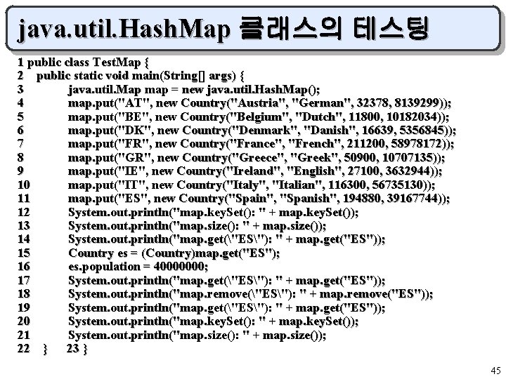 java. util. Hash. Map 클래스의 테스팅 1 public class Test. Map { 2 public