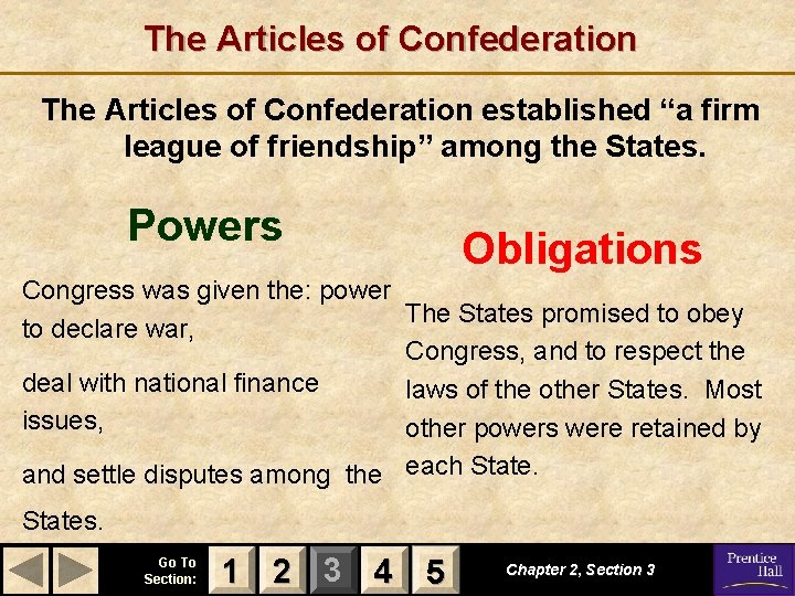 The Articles of Confederation established “a firm league of friendship” among the States. Powers