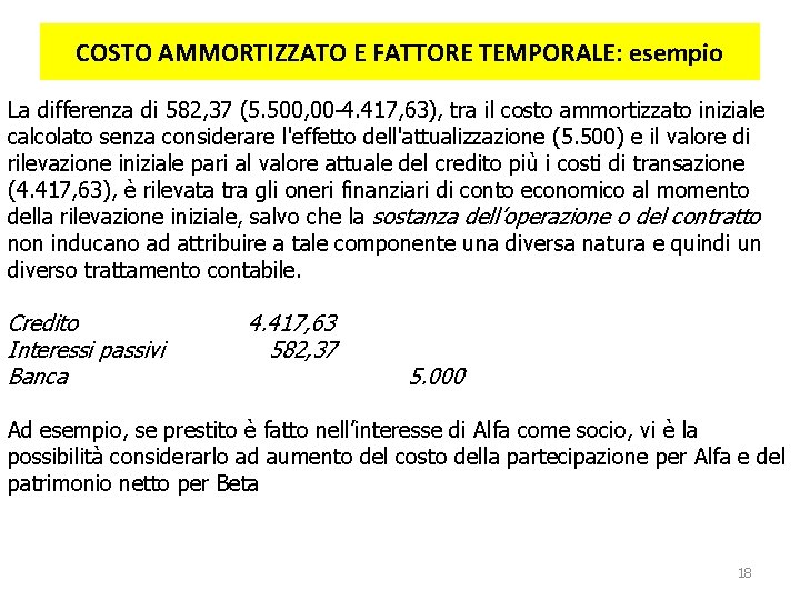 COSTO AMMORTIZZATO E FATTORE TEMPORALE: esempio La differenza di 582, 37 (5. 500, 00 COSTO AMMORTIZZATO E FATTORE TEMPORALE: esempio La differenza di 582, 37 (5. 500, 00