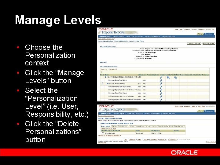 Manage Levels • Choose the Personalization context • Click the “Manage Levels” button •