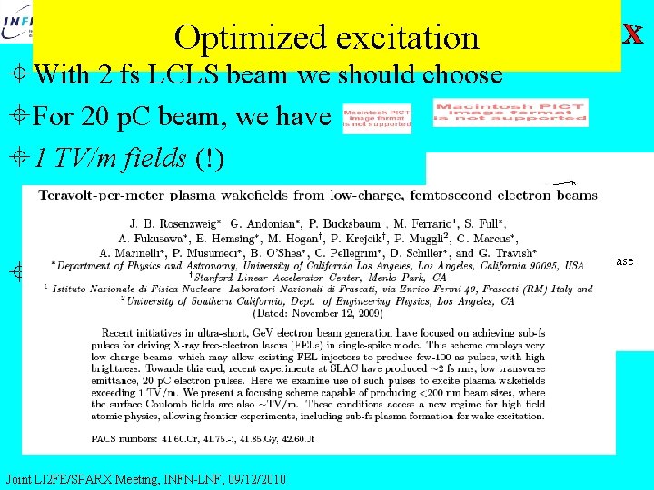 Optimized excitation With 2 fs LCLS beam we should choose For 20 p. C
