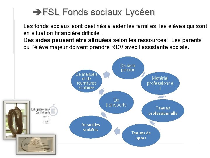  FSL Fonds sociaux Lycéen Les fonds sociaux sont destinés à aider les familles,