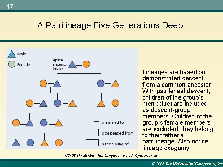 17 A Patrilineage Five Generations Deep Lineages are based on demonstrated descent from a