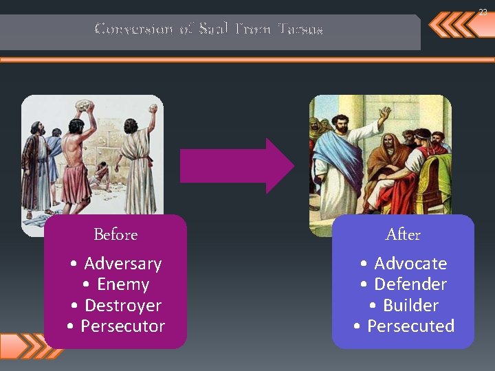 23 Conversion of Saul From Tarsus Before • Adversary • Enemy • Destroyer •