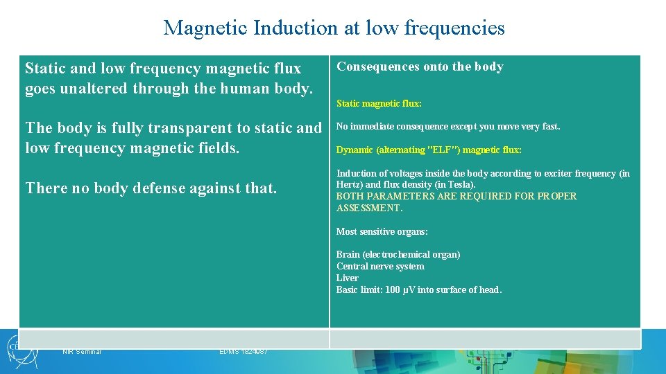 Magnetic Induction at low frequencies Static and low frequency magnetic flux goes unaltered through