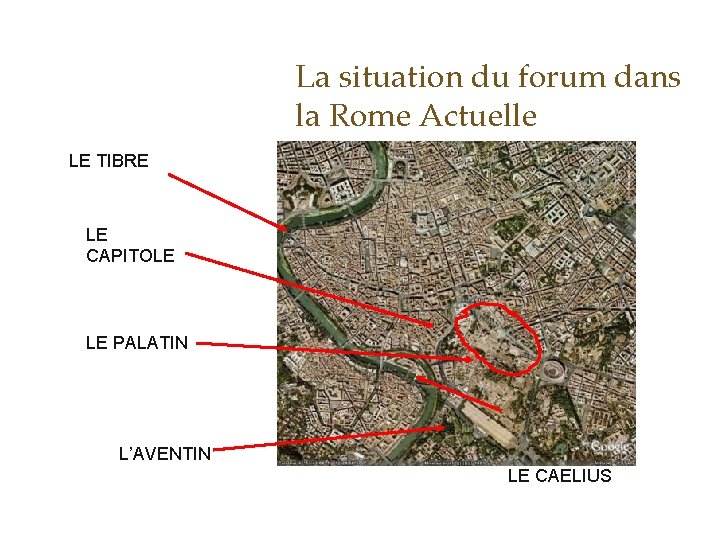 La situation du forum dans la Rome Actuelle LE TIBRE LE CAPITOLE LE PALATIN