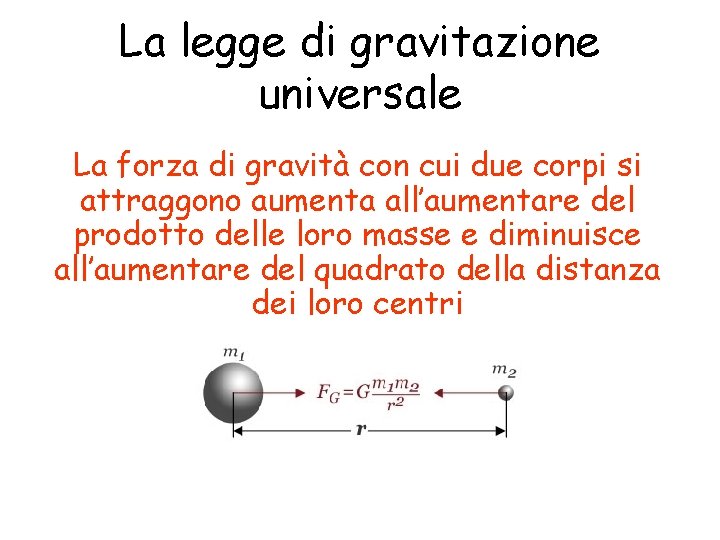 La legge di gravitazione universale La forza di gravità con cui due corpi si