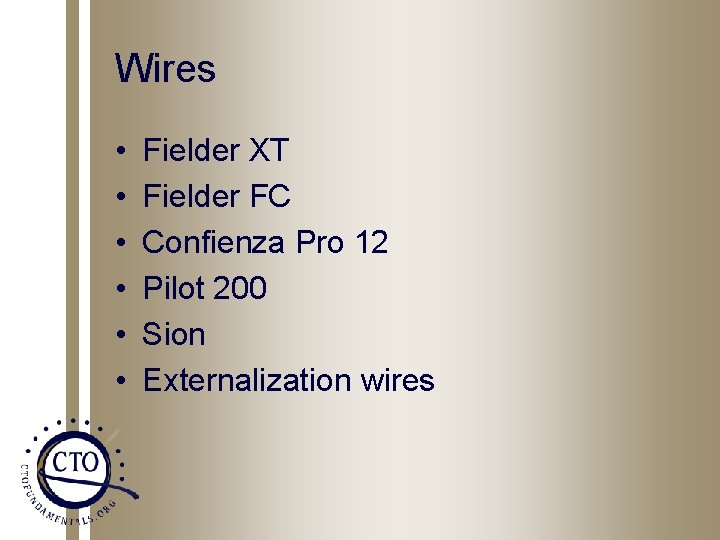 Wires • • • Fielder XT Fielder FC Confienza Pro 12 Pilot 200 Sion
