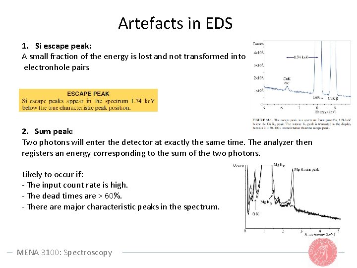 Artefacts in EDS 1. Si escape peak: A small fraction of the energy is