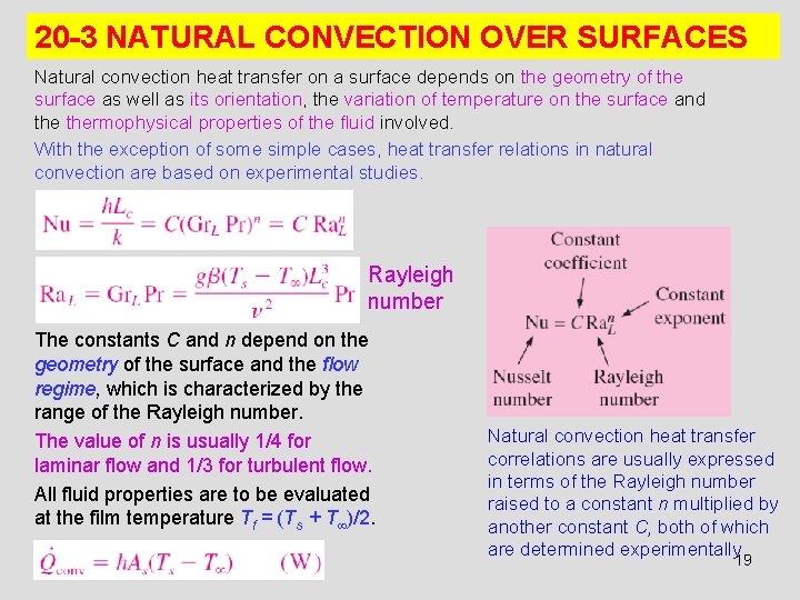 20 -3 NATURAL CONVECTION OVER SURFACES Natural convection heat transfer on a surface depends