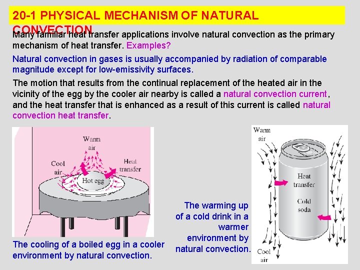 20 -1 PHYSICAL MECHANISM OF NATURAL CONVECTION Many familiar heat transfer applications involve natural