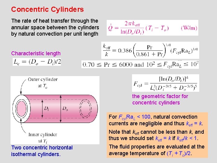 Concentric Cylinders The rate of heat transfer through the annular space between the cylinders