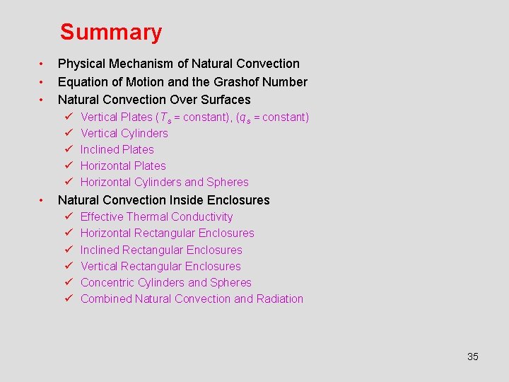 Summary • • • Physical Mechanism of Natural Convection Equation of Motion and the