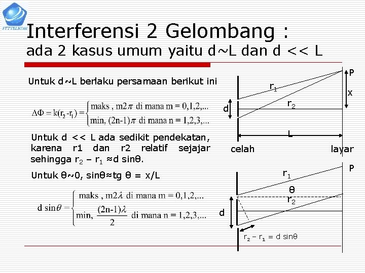 Interferensi 2 Gelombang : ada 2 kasus umum yaitu d~L dan d << L