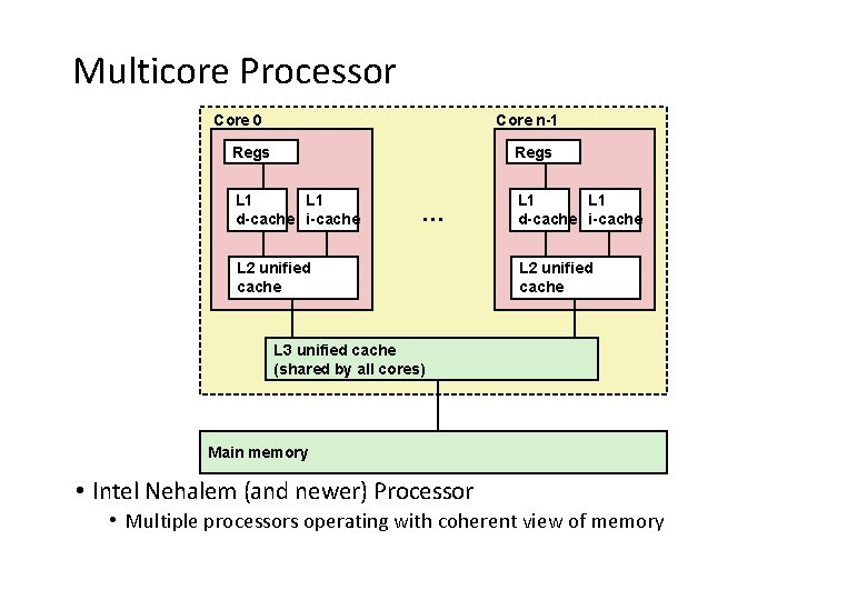 Multicore Processor Core 0 Core n-1 Regs L 1 d-cache i-cache … L 2