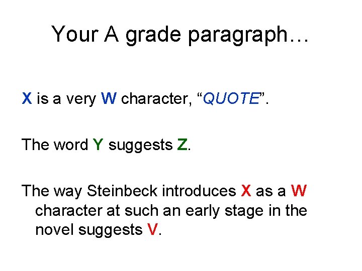 Your A grade paragraph… X is a very W character, “QUOTE”. The word Y