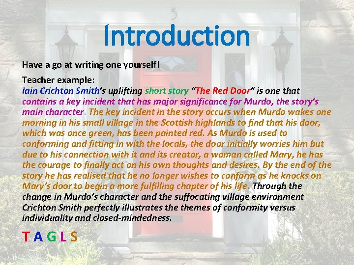 Introduction Have a go at writing one yourself! Teacher example: Iain Crichton Smith’s uplifting