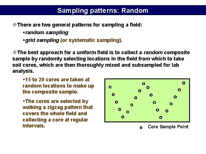 Sampling patterns: Random v. There are two general patterns for sampling a field: §random