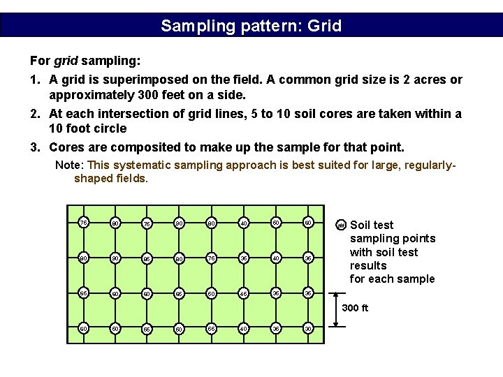 Sampling pattern: Grid For grid sampling: 1. A grid is superimposed on the field.