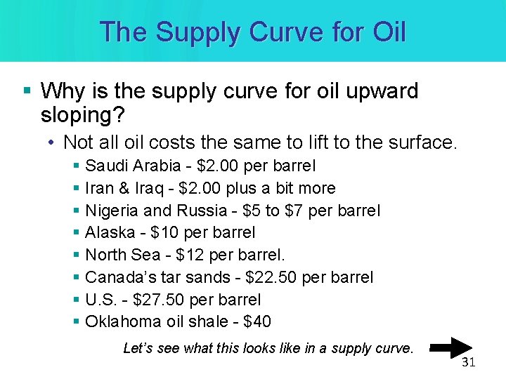 The Supply Curve for Oil § Why is the supply curve for oil upward The Supply Curve for Oil § Why is the supply curve for oil upward
