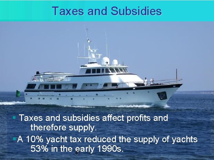Taxes and Subsidies § Taxes and subsidies affect profits and therefore supply. § A Taxes and Subsidies § Taxes and subsidies affect profits and therefore supply. § A