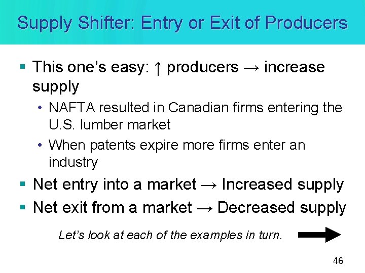 Supply Shifter: Entry or Exit of Producers § This one’s easy: ↑ producers → Supply Shifter: Entry or Exit of Producers § This one’s easy: ↑ producers →