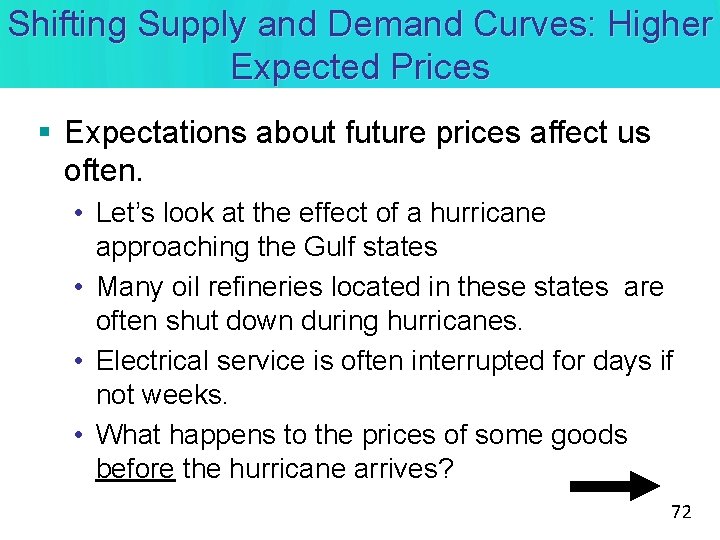 Shifting Supply and Demand Curves: Higher Expected Prices § Expectations about future prices affect Shifting Supply and Demand Curves: Higher Expected Prices § Expectations about future prices affect