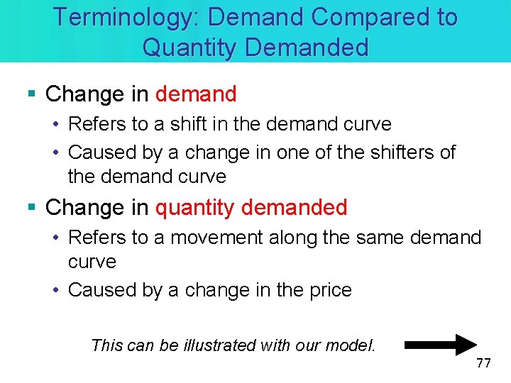 Terminology: Demand Compared to Quantity Demanded § Change in demand • Refers to a Terminology: Demand Compared to Quantity Demanded § Change in demand • Refers to a