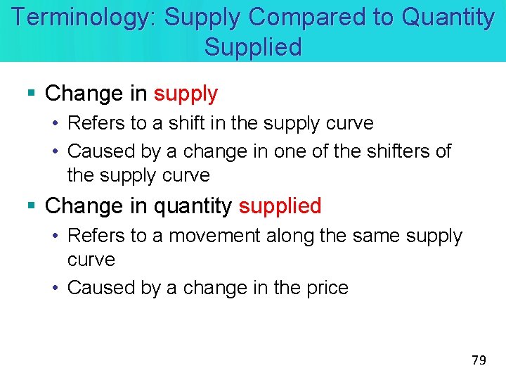 Terminology: Supply Compared to Quantity Supplied § Change in supply • Refers to a Terminology: Supply Compared to Quantity Supplied § Change in supply • Refers to a
