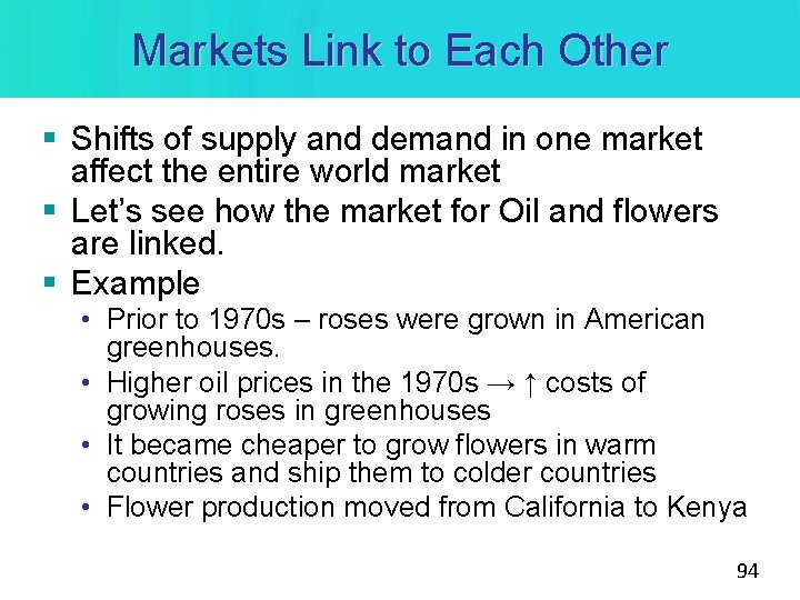 Markets Link to Each Other § Shifts of supply and demand in one market Markets Link to Each Other § Shifts of supply and demand in one market
