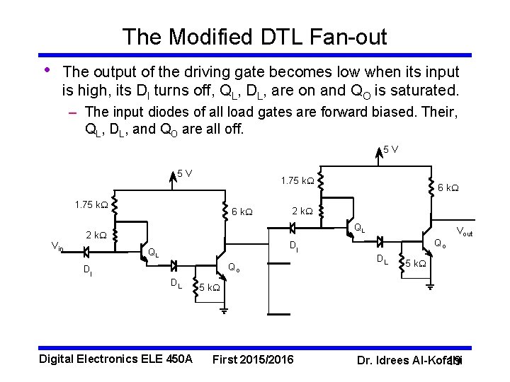 The Modified DTL Fan-out • The output of the driving gate becomes low when