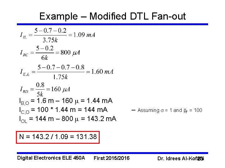 Example – Modified DTL Fan-out IB, O = 1. 6 m – 160 m