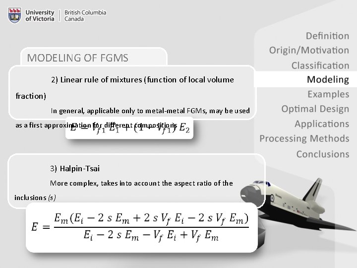 MODELING OF FGMS 2) Linear rule of mixtures (function of local volume fraction) In