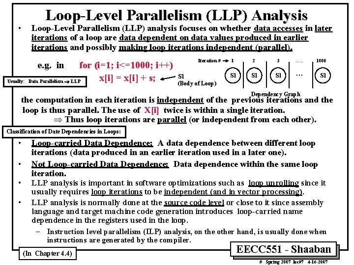 Loop Level Parallelism (LLP) Analysis • Loop Level Parallelism (LLP) analysis focuses on whether