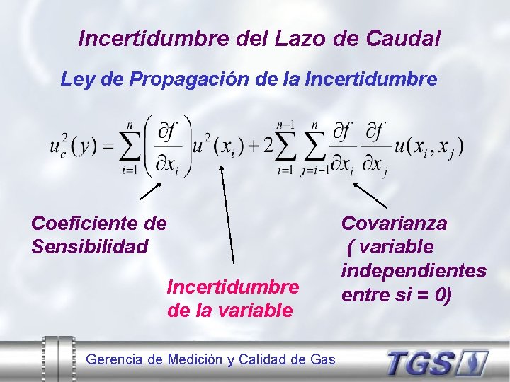 Incertidumbre del Lazo de Caudal Ley de Propagación de la Incertidumbre Coeficiente de Sensibilidad
