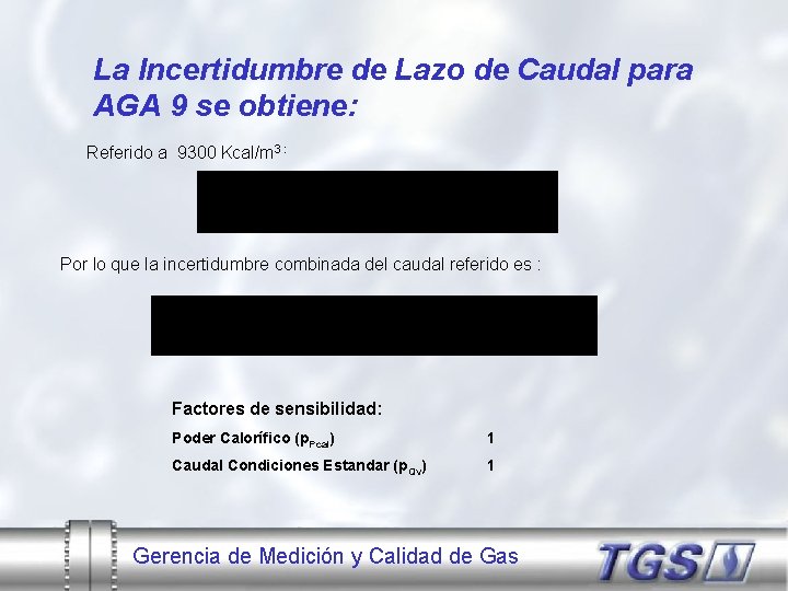 La Incertidumbre de Lazo de Caudal para AGA 9 se obtiene: Referido a 9300