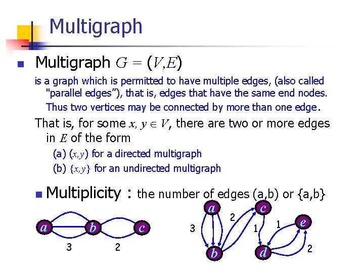 Multigraph n Multigraph G = (V, E) is a graph which is permitted to Multigraph n Multigraph G = (V, E) is a graph which is permitted to