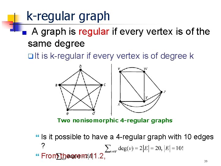 k-regular graph A graph is regular if every vertex is of the same degree k-regular graph A graph is regular if every vertex is of the same degree