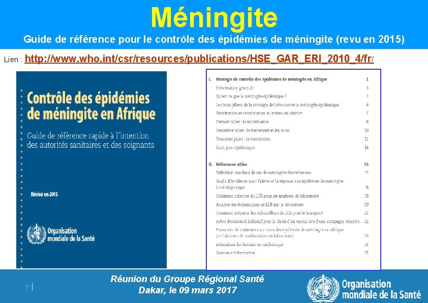 Méningite Guide de référence pour le contrôle des épidémies de méningite (revu en 2015)